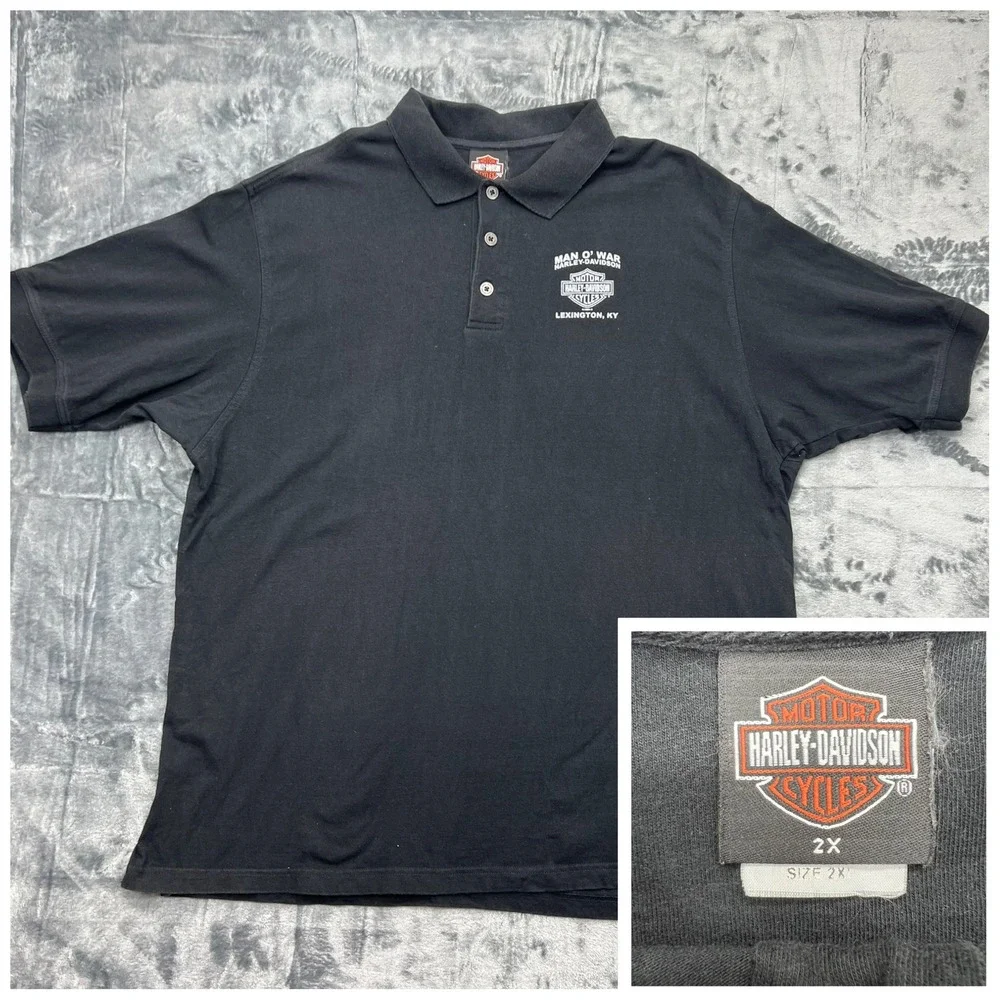 Harley‎ Davidson Men's XXL Man O'War Lexington Kentucky Black Polo  100% Cotton